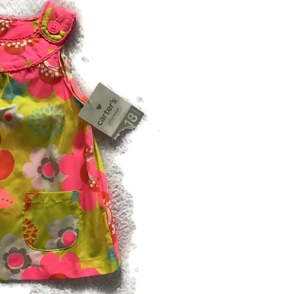 Carters Neon Floral Print Button Bib Tank Top